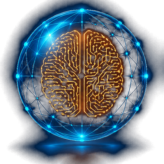 CogniSphere: a connected blue sphere surrounding a copper brain